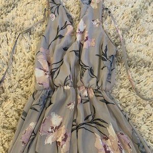 M-L Periwinkle romper; fully lined; tie enclosure on back